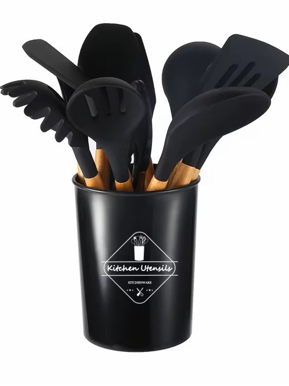 🖤 12-Piece Black Silicone Kitchen Utensil Set